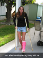 Laura after breaking her leg hiking with me